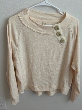 We the Free by Free People Cozy Button-Accent Pullover Top in Cream size XS